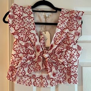 Free the Roses Red and White Flutter Sleeve Blouse